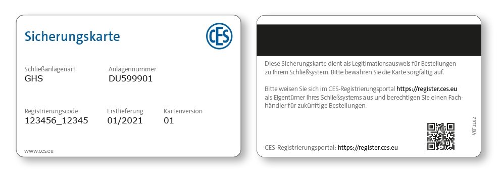 Registrierungsportal für Sicherungskarten Registrierungsportal für Sicherungskarten